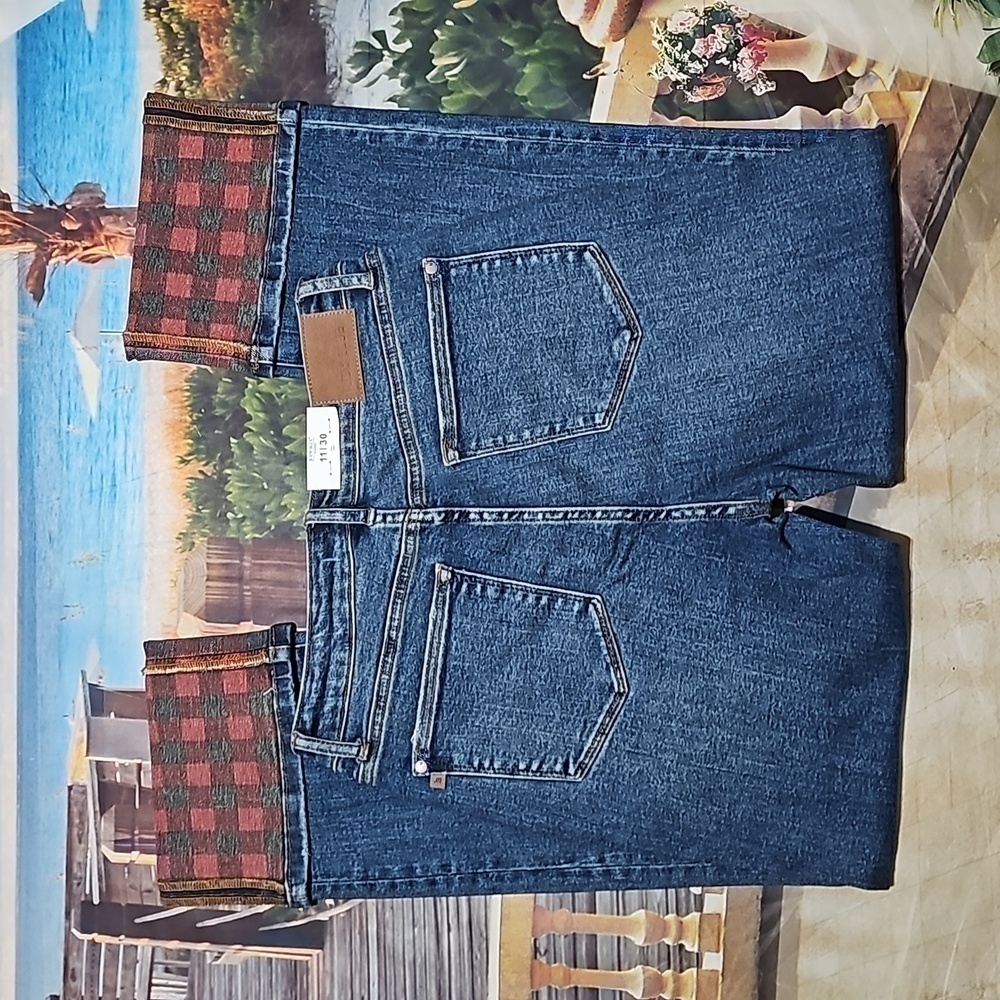 Judy Blue High Waisted Straight Plaid‎ Cuffed Jeans Size 11/30 NWT - Picture 9 of 10